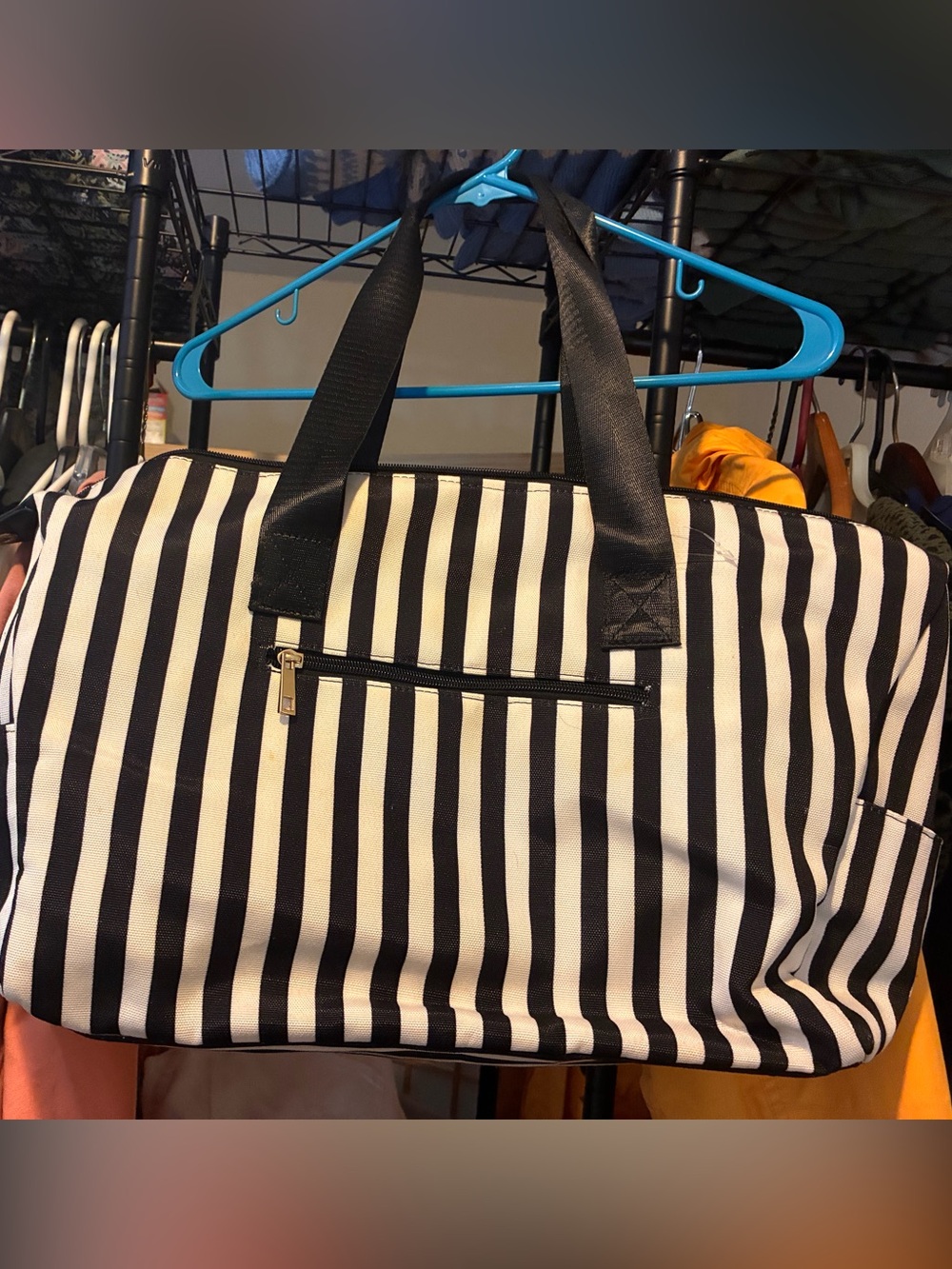 Alice & Olivia Black & White Striped Weekender Tote